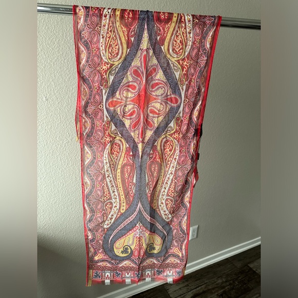 NWT $265 Etro Scarf Red Paisley Printed Calcutta Multicolor Print 40*140cm